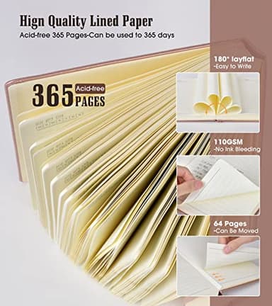 Lined Journal Notebook -365 Pages A5 Thick Journals for Writing Ruled Notebook, Pink Hardcover Leather Journals for Women Men, Daily Journal Notebook for Work, Note Taking ( 5.75'' X 8.38'' Rose Gold) - Image 3