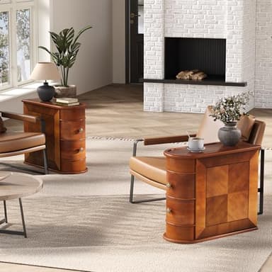 LITTLE TREE End Table Set of 2, No Assembly Required Wood End Table with 2 Drawers, Sofa Side Table for Living Room, Vintage Slim Nightstand Bedside Table for Bedroom - Image 2