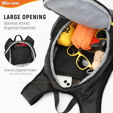 SKYSPER 15L Foldable Hiking Backpack Lightweight Packable Travel Daypack with Chest Strap Small Outdoor Folding Back Pack Collapsible Bag for Women Men (Black) - Image 3