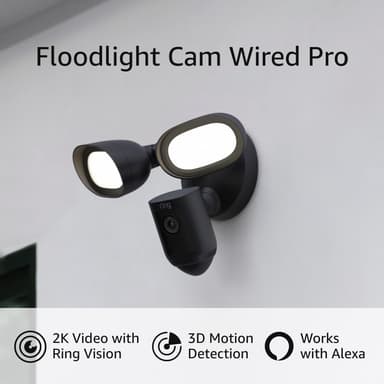 Like-New Ring Floodlight Cam Wired Pro with Bird’s Eye View and 3D Motion Detection (2021 release), Black - Image 2