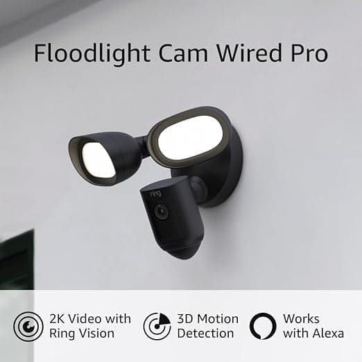 Like-New Ring Floodlight Cam Wired Pro with Bird’s Eye View and 3D Motion Detection (2021 release), Black - Image 1