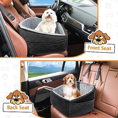 NEEZUKAR Dog Car Seat for Small Dogs,Detachable Washable Dog Booster Seat Under 30lbs, Pet Car Seat Travel Bed with Storage Pockets and Dog Safety Belt (Black/Grey) - Image 6