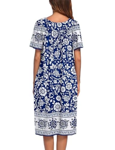 Ekouaer Women's House Dress with Pockets, White Boho, Medium - Image 5