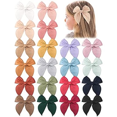 Niceye Fable Girls Hair Bows Cotton Linen Alligator Hair Clips or Little Girls Toddlers Kids Neutral Handmade Hair Accessories - 4.5” bow - Image 1