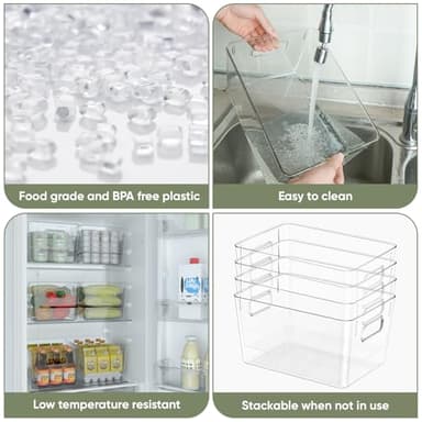 BALEINE Clear Plastic Storage Bins, Pantry Organization, BPA Free Stackable Refrigerator Organizers and Storage with Handles for Kitchen Fridge Cabinet Bathroom (4PK, 11x7.5x6) - Image 2