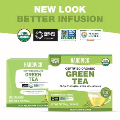 HANDPICK, Organic Green Tea Bags - 100 Eco-Friendly Tea Bags | USDA Organic | Resealable Pack for Freshness | Delicate & Flavory | Direct From India - Image 3