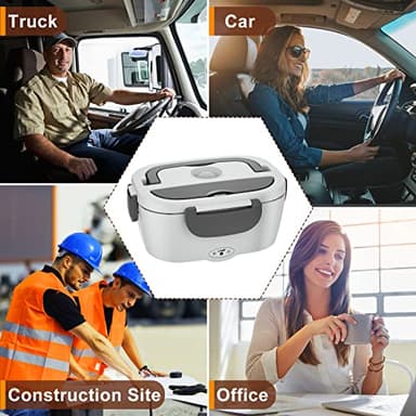 Akhia Electric Lunch Box for Adults, 80W/1.5L Heated Lunch Box for Men Work Car Truck, Portable Food Warmer Lunch Box Upgraded with Fork&Spoon and Insulated Carry Bag, 12V/24V/110V - Image 7