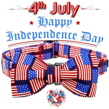 Elegant little tail Independence Dog Collar, Holiday Pet Collar with Bow Dog Durable Patriotic Dog Collars Pet Gift Adjustable Dog Collar for Large Dogs - Image 3