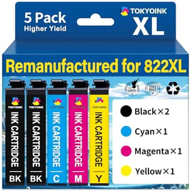 822XL Remanufactured Replacement for Epson 822XL Ink Cartridges Combo Pack 822 822 XL T822XL Ink for Workforce Pro WF-3820 WF-4830 WF-4820 WF-4830 WF-4833 WF-4834 Printer (5 Pack) - Image 1