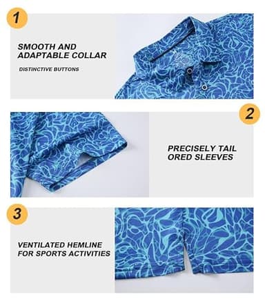 Damipow Premium Golf Shirts for Men Dry Fit Performance Polo Short Sleeve Collared Shirt,Blue,2XL - Image 3
