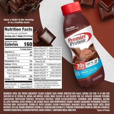 Premier Protein Shake, Chocolate, 30g Protein 1g Sugar 24 Vitamins Minerals Nutrients to Support Immune Health, 11.5 fl oz (Pack of 12) - Image 5