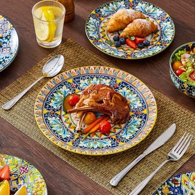 vancasso 18 Pieces Dinnerware Sets, Plates and Bowls Set, Porcelain Dishes Set for 6, Microwave and Dishwasher Safe, Scratch Resistant, Bohemian Style Dining Ware Service for 6, Series SIMI - Image 8