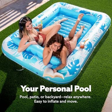 SLOOSH Inflatable Tanning Pool Lounger Float, 85" x 57" Extra Large Pool Floats Adult with Pillow, 4 in 1 Suntan Tub Raft Floatie,Sunbathing Bed Lounge for Water Blow Up Ball Pit Party Gifts, XL-Blue - Image 3