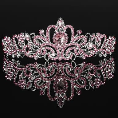 CIEHER Pink Tiara Princess Crown Queen Crown Crystal Crowns for Women Crown for Birthday Prom Party Halloween Costume Cosplay, Princess Party Decorations - Image 5
