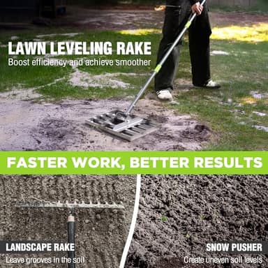 WORKPRO Lawn Leveling Rake, Heavy Duty Leveling Rake with 17” x 10” Ground Plate, Yard Leveling Rakes with 6FT Adjustable Handle, Metal Lawn Leveler for Garden, Backyard, Golf Course, Farm, Pasture - Image 3