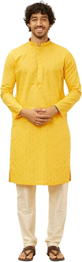 Manyavar Men Cotton Self Design Kurta Pyjama Set - Image 1
