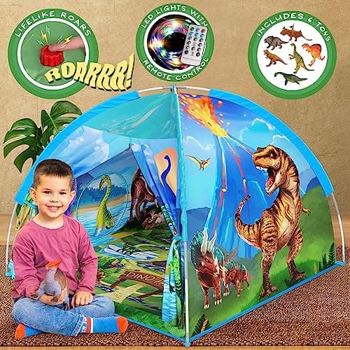 W&O Dino Paradise Super Dome with Roar Button, Dinosaur Toys and LED Lights - Epic Dinosaur Tent for Kids Aged 3-12 - Perfect for Indoor & Outdoor Adventures - Image 1