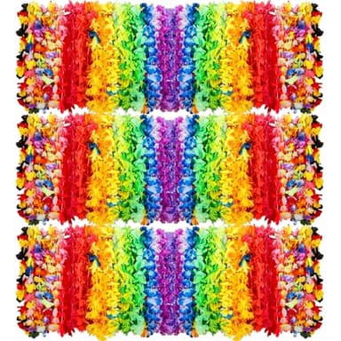 AMAZING TIME 200 Count Hawaiian Lei Bulk, Tropical Luau Hawaii Theme Silk Flower Necklace, Party Favors for Beach Holiday Wedding Birthday Party, Aloha Summer Party Decorations - Image 1