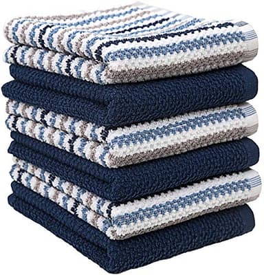 Premium Kitchen Towels (16”x 26”, 6 Pack) | Large Cotton Kitchen Hand Towels | Popcorn Striped Design | Dish Towels | 430 GSM Highly Absorbent Tea Towels Set with Hanging Loop | Blue - Image 5