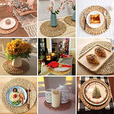 Round Placemats Set of 8, Boho Table Mats Set of 8, Woven Placemats for Round Table, Chargers for Dinner Plates, Wicker Place Mats, Water Hyacinth Plate Mat, Individuales para Mesa De Comedor, 13.4in - Image 7