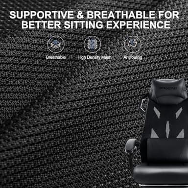 GTRACING Gaming Chair, Computer Chair with Mesh Back, Ergonomic Gaming Chair with Footrest, Reclining Gamer Chair with Adjustable Headrest and Lumbar Support for Gaming and Office (Black) - Image 6