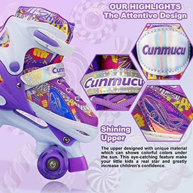 Cunmucu Kids Roller Skates Girls Gifts – 4 Sizes Adjustable Toddler Roller Girls Skates Outdoor Indoor for Youth and Children, Patines para Niñas with Light up Wheels - Image 5