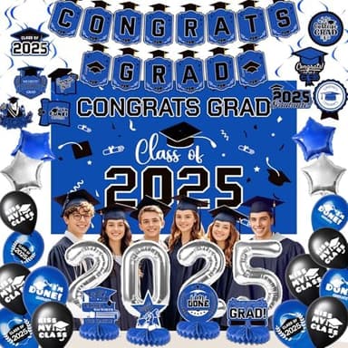 Graduation Decorations 2025, Graduation Decorations Class of 2025, Blue Themed 2025 Graduations Party Decorations Include Banner, Backdrop, Balloons Kit, Foil Number 2025 for Grad Party Supplies - Image 3