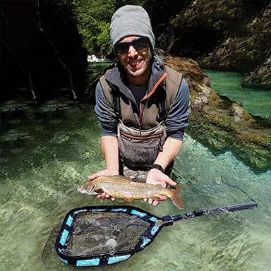 PLUSINNO Floating Fishing Net for Steelhead, Salmon, Fly, Kayak, Catfish, Bass, Trout Fishing, Rubber Coated Landing Net for Easy Catch & Release, Compact & Foldable for Easy Transportation & Storage - Image 5
