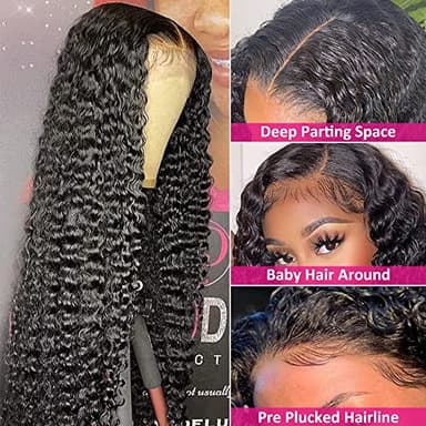FIRIEYA Deep Wave Lace Front Wigs Human Hair Wigs for Black Women 180% Density 4X4 HD Transparent Lace Closure Human Hair Wigs for Black Women Glueless with Baby Hair Natural Color(18 Inch) - Image 2