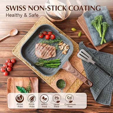 SENSARTE Nonstick Grill Pan for Stove Tops, Versatile Griddle Pan with Pour Spouts, Square Grill Pan for Big Cooking Surface, Durable Grill Skillet for Indoor & Outdoor Grilling. PFOA Free, 11 Inch - Image 3