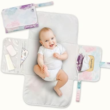 Tiny Twinkle Portable Diaper Changing Pad | Waterproof, Wipeable & Compact Baby Changing Pad for Travel | Smart Wipes Pocket & Organized Storage| Newborn Shower Gift (Cotton Candy - Image 1