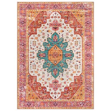 Moynesa Ultra-Thin Washable Pink Area Rug - 6x9 Large Boho for Girls Bedroom, Dining Room, Non-Shed Playroom, Office, Indoor Printed Boho Floor Carpet for Living Room Decor - Image 8