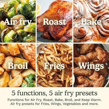 Cuisinart Air Fryer, 6-Quart Basket Large Fryer with 5 Cooking Functions to Roast, Bake, Broil, Air Fry and Keep Warm, 5 Airfryer Presets, Dishwasher-Safe Parts, AIR-200, Stainless Steel & Black - Image 5