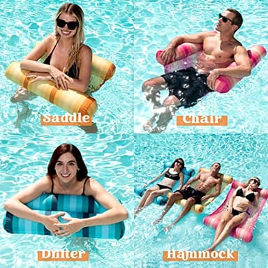 Sloosh 3 Pack 4-in-1 Inflatable Pool Floats - Hammock, Lounges, Saddle, Drifter for Pool, Lake, Beach (Cyan/Orange/Red) - Image 2