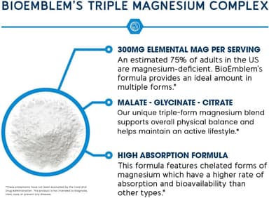 BioEmblem Triple Magnesium Complex | 300mg Magnesium Glycinate, Malate & Citrate | High Absorption Chelated Formula | Vegan, Non-GMO, Gluten-Free | 90 Capsules - Image 5