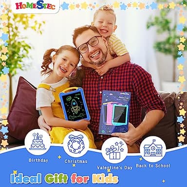 HOMESTEC Astrodraw Drawing Pad Toys, Colorful LCD Writing Tablet for Kids, Doodle Board for Toddlers 3 4 5 6 Years Old, Travel Sensory Space Toy for Boys Girls, Birthday Gift Idea (Blue/Yellow) - Image 5