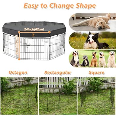 PJYuCien Dog Playpen, 8 Panels 24’’H Dog Pens Indoor with Top Cover, Metal Foldable Pet Puppy Exercise Fence Crate Kennel, Better for Small Animals - Image 6