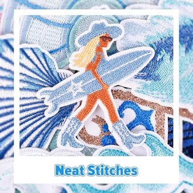 24Pcs Coastal Cowgirl Iron On Patches for Hats, Summer Ocean Embroidered Blue Patches for Girls, Heat Press Embroidery Patch for Trucker Hat/Clothes/Denim Jeans/Beach Bags - Image 6