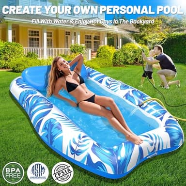 LanAqua Inflatable Tanning Pool, 2025 Large Tanning Pool Lounger Float for Adults with Removable Head Rest, Sunbathing Tanning Pool Float with Cup & Phone Holders, Blow Up Tanning Pool Bed - Image 3