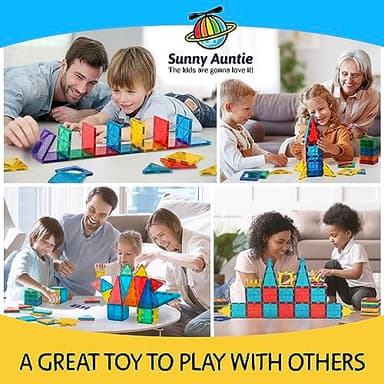 SUNNY AUNTIE Magnetic Tiles 125 PCS+ Bonus Zippered CASE, Kids Toy for 3 4 5 6 7 8 Year Old Boys & Girls, Magnetic Tiles Building Set, Great Gift for Kids Aged 3-8, XL Set - Image 4