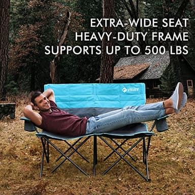 VILLEY Double Camping Chair, Extra Wide Loveseat, Heavy Duty Padded Camping Couch, Portable Folding Camp Chair w/Carry Bag, Steel Frame, Cup Holders for Camping Lawn Picnic Sports, Supports 500 LBS - Image 5