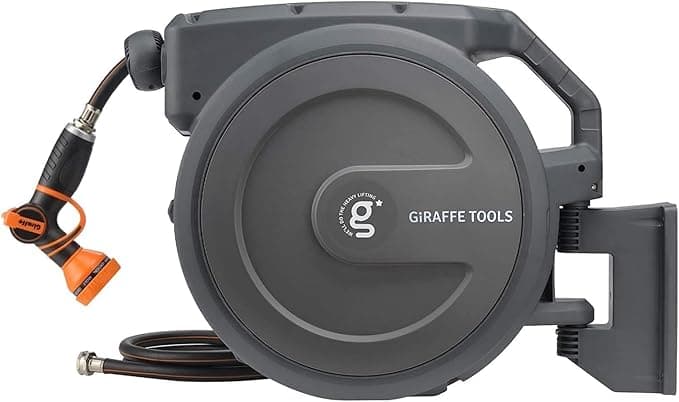 Giraffe Tools AW30 Garden Hose Reel Retractable 1/2" x 100 ft Wall Mounted Water Hose Reel Automatic Rewind, Any Length Lock, 100 ft, Dark Grey - Image 1
