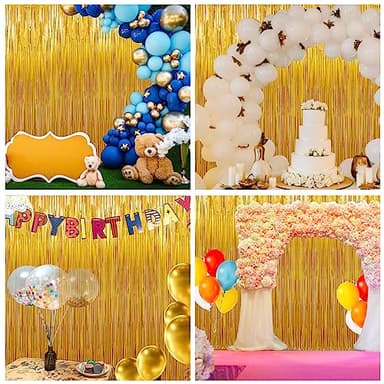 Birthday Party Decorations: 3 Pack 3.3 x 9.9 ft Gold Foil Fringe Curtains Party Supplies, Tinsel Curtain Backdrop for Parties/Birthday/Photo Booth - Image 8