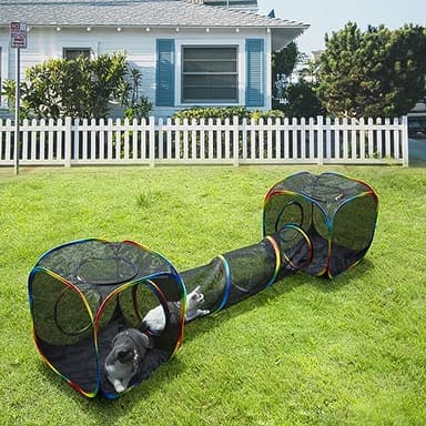 LUCKITTY Outdoor Rainbow Cat Enclosures Playground,Outside House for Indoor Cats Include Portable Tent, 2 Way with 2 Cube Tunnel, for Kitty and Small Animals,Within Storage Bag - Image 7