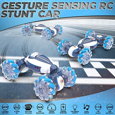 Gesture Sensing RC Stunt Car - Boys Toys Age 6-12, 360° Rotating 4WD Hand Controlled Remote Control Twist Car with Light & Music, Cool Birthday Presents and Ideas Gifts for Kids Age 7 9 10 11 12 yr - Image 4