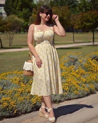 Floral Corset Dress for Women Summer Long Yellow Dress Milkmaid Flowy Sundress Yellow XL - Image 3