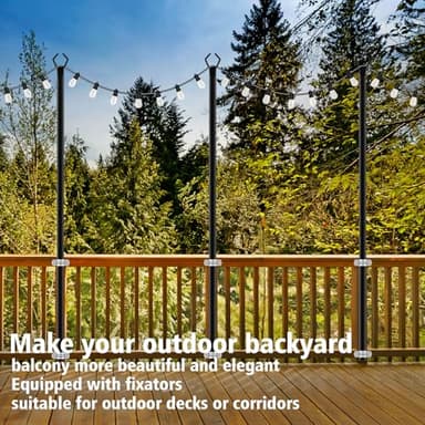 10Ft String Light Poles 4 Pack,Light Poles for Outside Lights,Outdoor with Fence Brackets Hanging Lights,Metal Stand Deck Patio Backyard - Image 4
