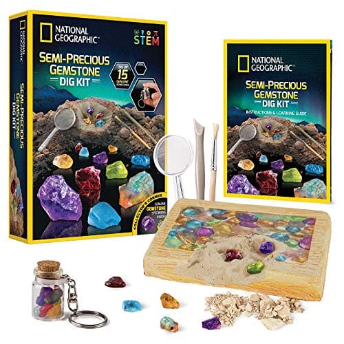 National Geographic Semi-Precious Gemstone Dig Kit for Kids - 15 Gems Including Amethyst, Garnet, Opal, Blue Topaz, and More - Image 1