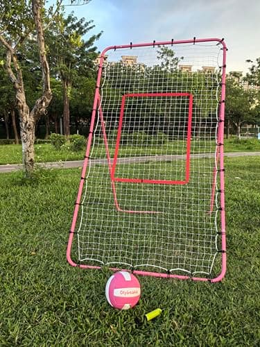 Adjustable Volleyball Rebounder Net 7x4 ft with PU Volleyball and Stakes - Bounce Back Training Equipment for Practicing Volleying, Bumping, Spiking, Easy Set Up & Steady for Multi Sports (Pink) - Image 9