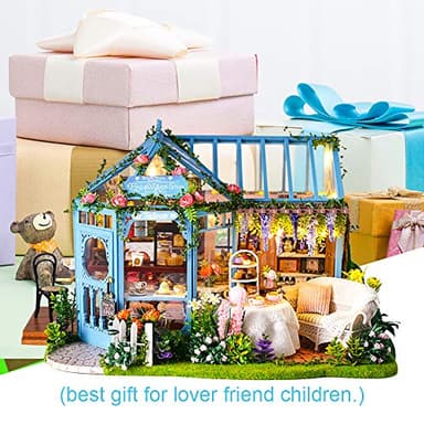 CUTEBEE Dollhouse Miniature House with Furniture, DIY Dollhouse Kit with Dust Proof, Music Movement, 1:24 Scale Creative Room for Gift for Family and Friends (Rose Garden Tea House) - Image 6